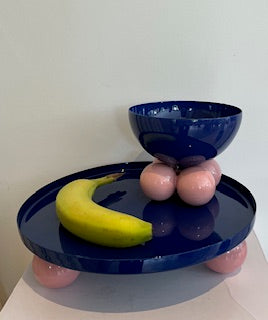 Bowl Double Funky Medium - Cobalt blue & soft pink