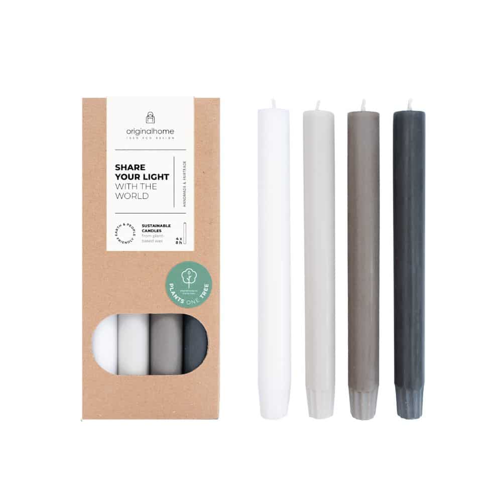Vegan Dinner Candles – 2.2 x 20 cm – Set of 4 – Pebble Greys
