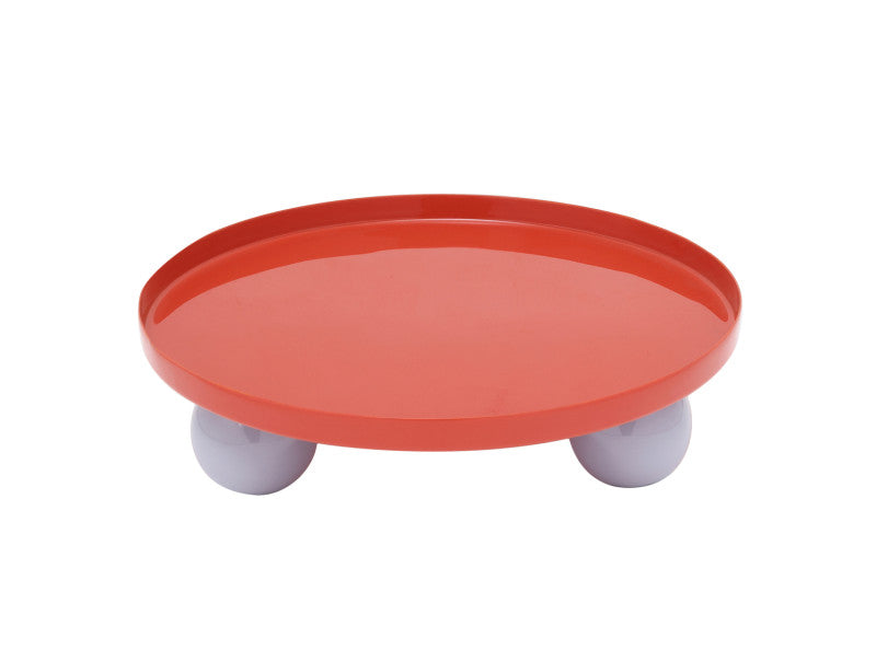 Tray Double Funky Round Large - bright red w. soft purple